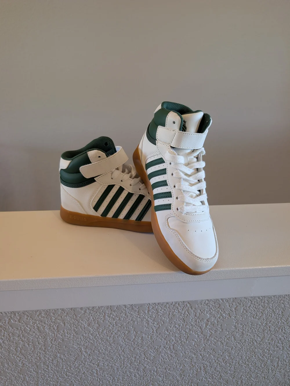 Kids High-Top K-Swiss Sneakers in White and Forest Green